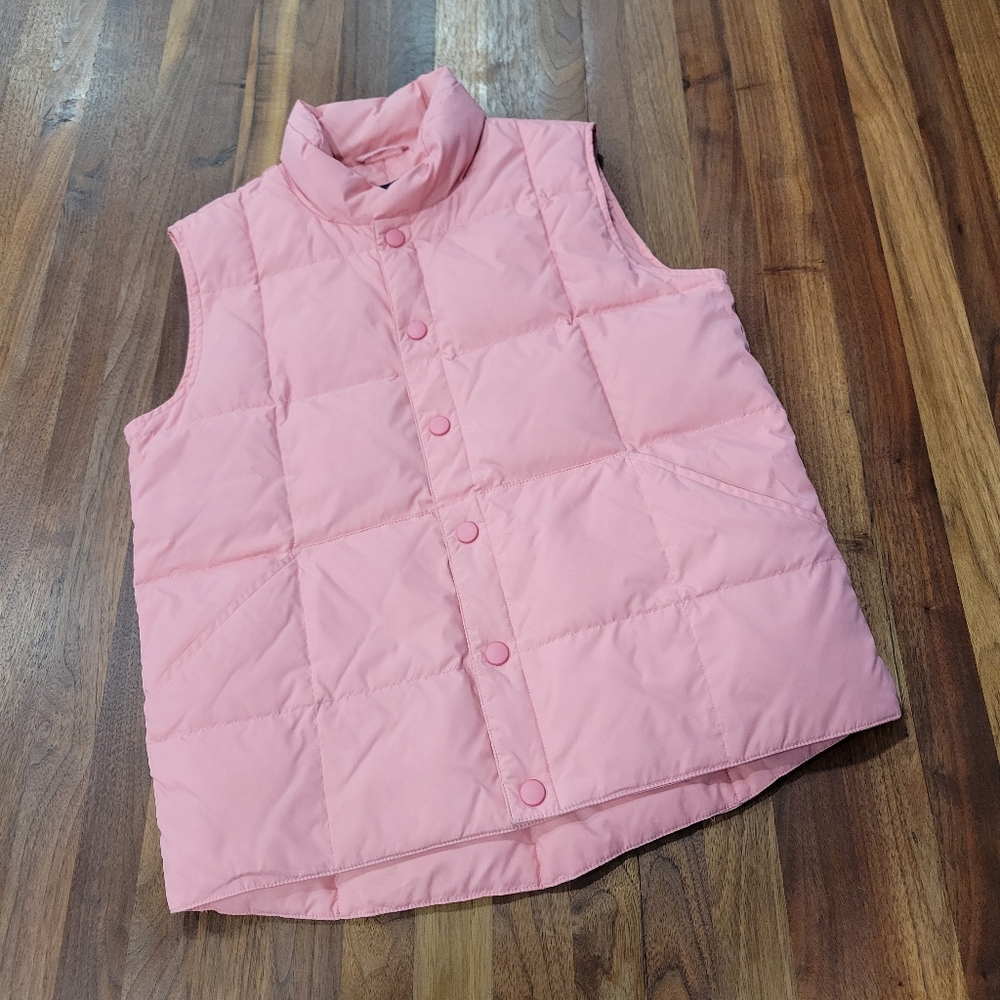 Lands' End Girls Down Filled Puffer Vest Pockets Snap Front Size Medium 10/12